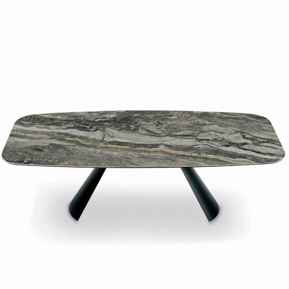 Fester Keramiktisch und Sockel aus schwarz lackiertem Stahl, hergestellt in Italien – Gläser