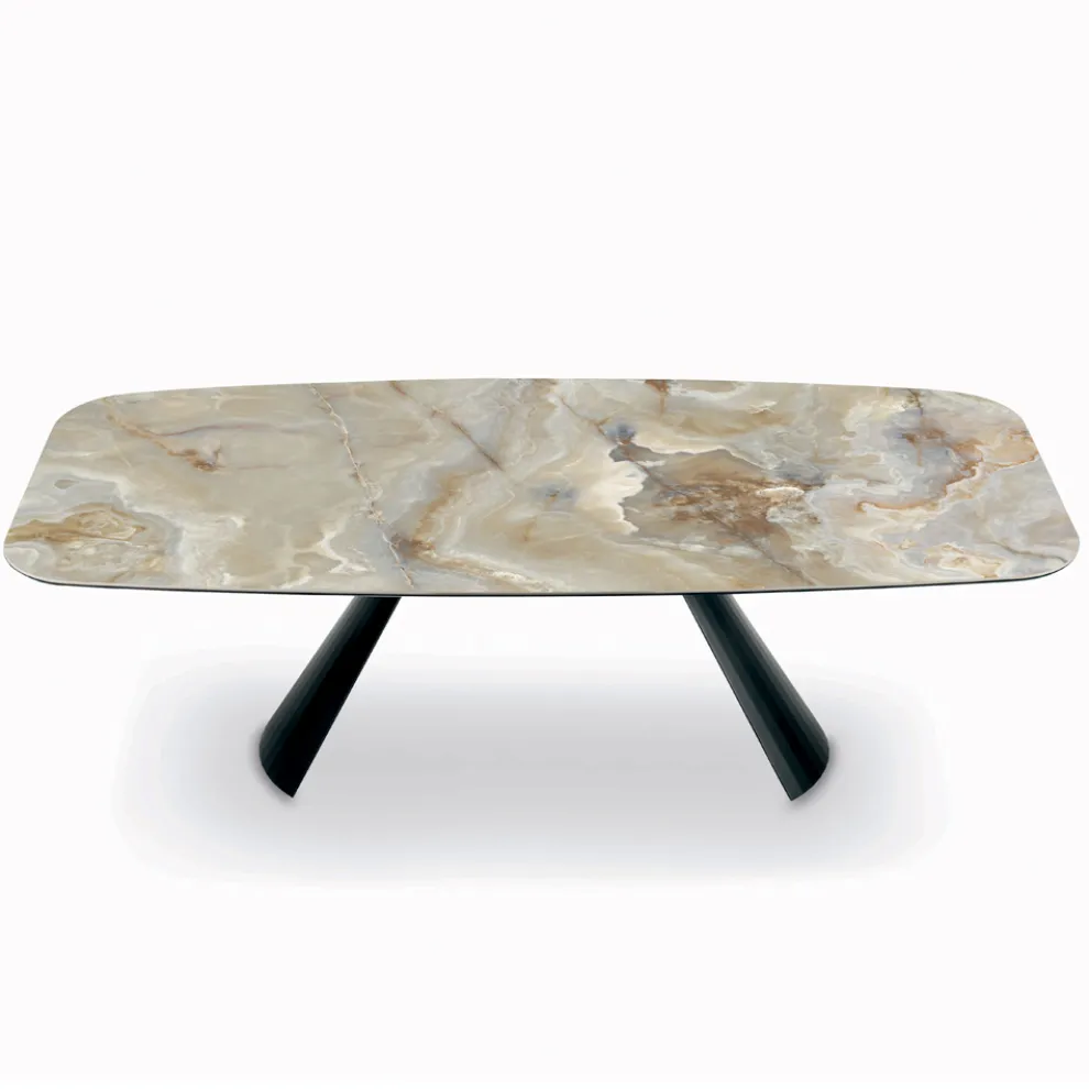 Fester Keramiktisch und Sockel aus schwarz lackiertem Stahl, hergestellt in Italien – Gläser