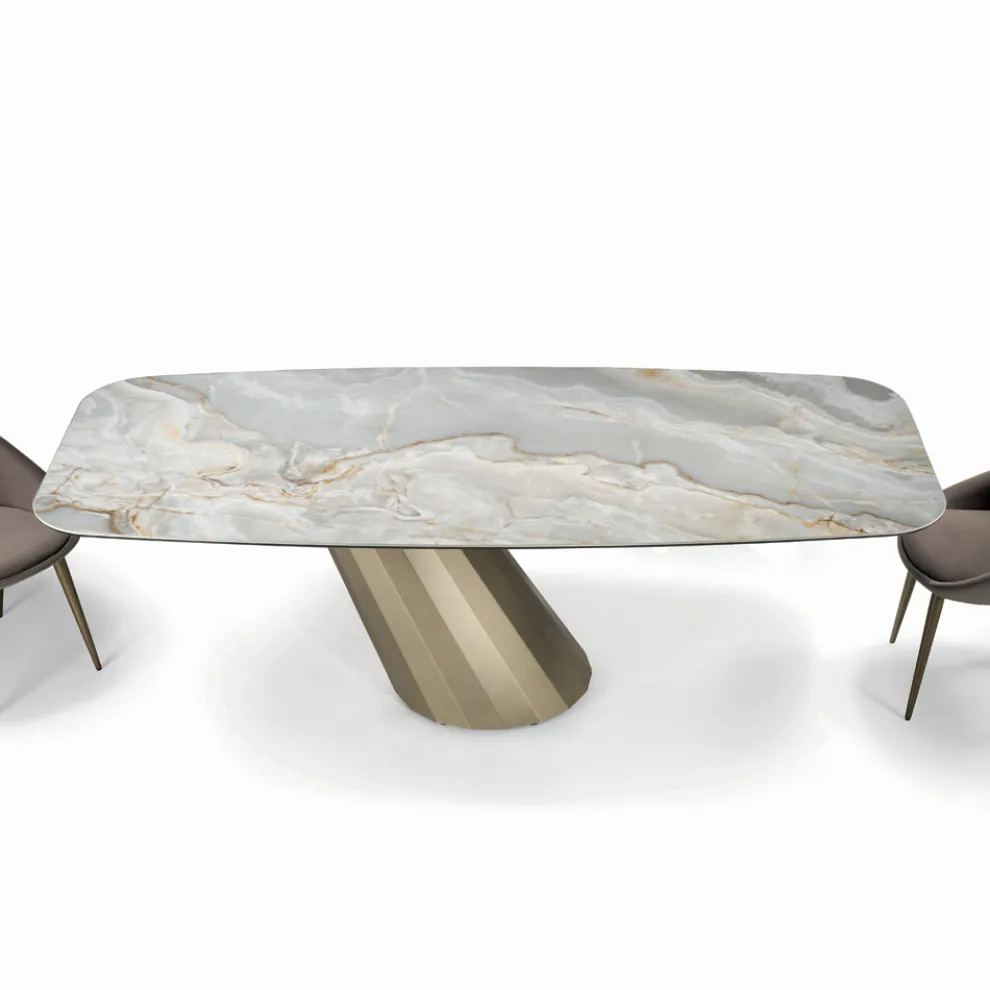 Fester rechteckiger Tisch aus Stahl und Keramik, hergestellt in Italien – Hose