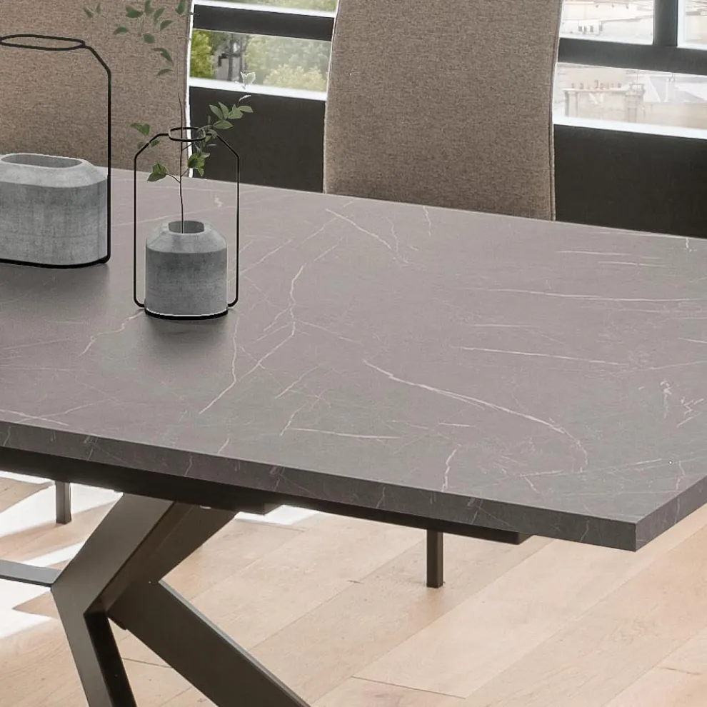 Fester rechteckiger Tisch aus HPL Patagonia und Metall-Moka-Finish - Charmy