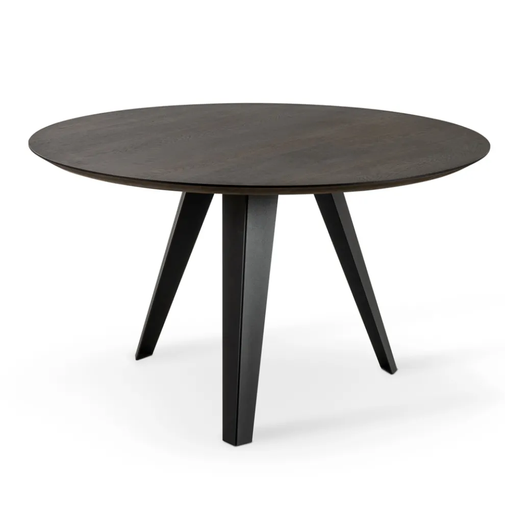 Fester runder Tisch mit Eichenfurnierplatte und Metallgestell – Alpenveilchen