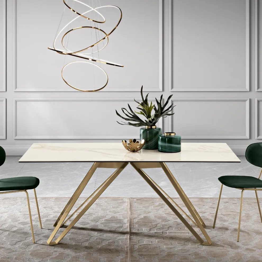 Fester Tisch aus Calacatta Oro Glaskeramik und Metall Made in Italy - Meluso