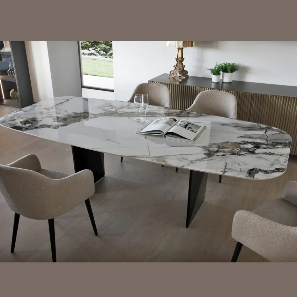 Fester Tisch aus Metall und Keramikplatte Arabesque Glossy - Eronte