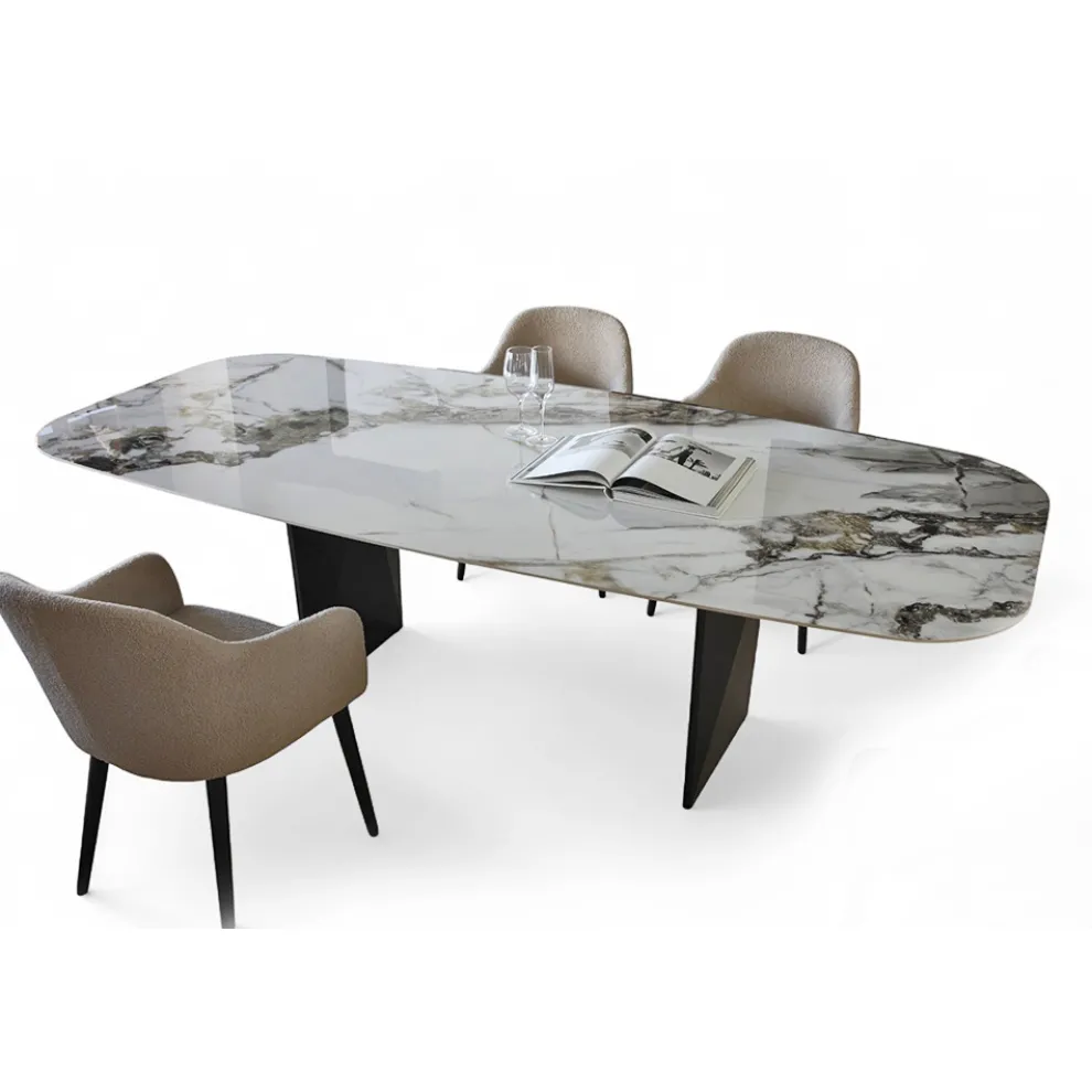 Fester Tisch aus Metall und Keramikplatte Arabesque Glossy - Eronte
