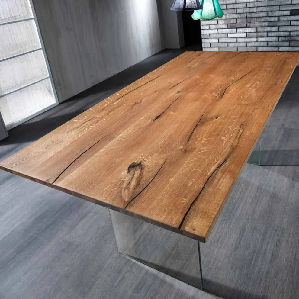 Fester Tisch aus Massivholz mit Tito Hartglasbeinen