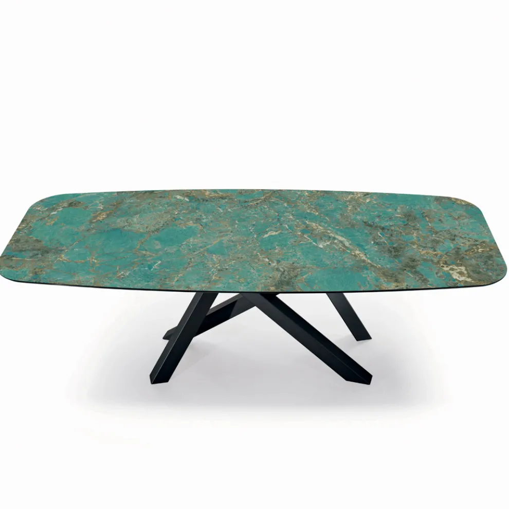 Fester Tisch mit tonnenförmiger Platte aus Keramik, hergestellt in Italien – Settimmio