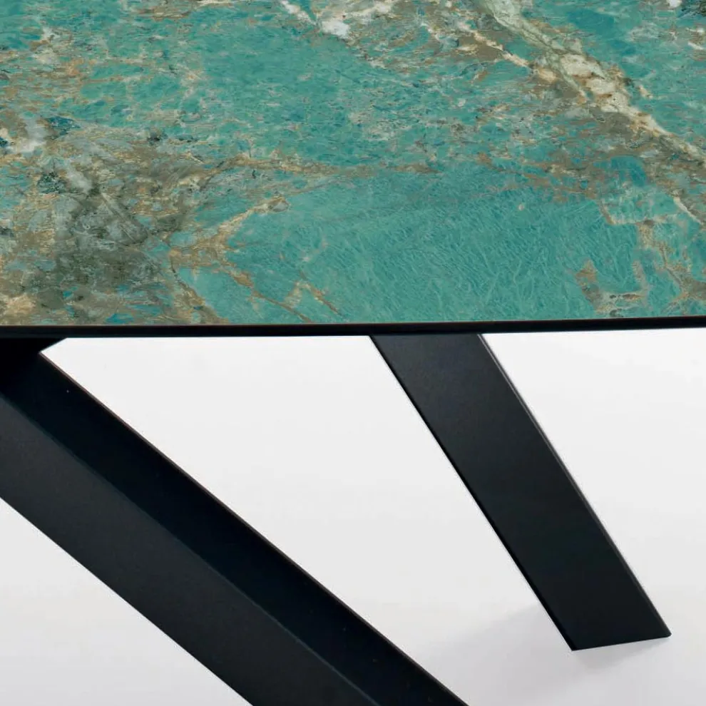 Fester Tisch mit tonnenförmiger Platte aus Keramik, hergestellt in Italien – Settimmio