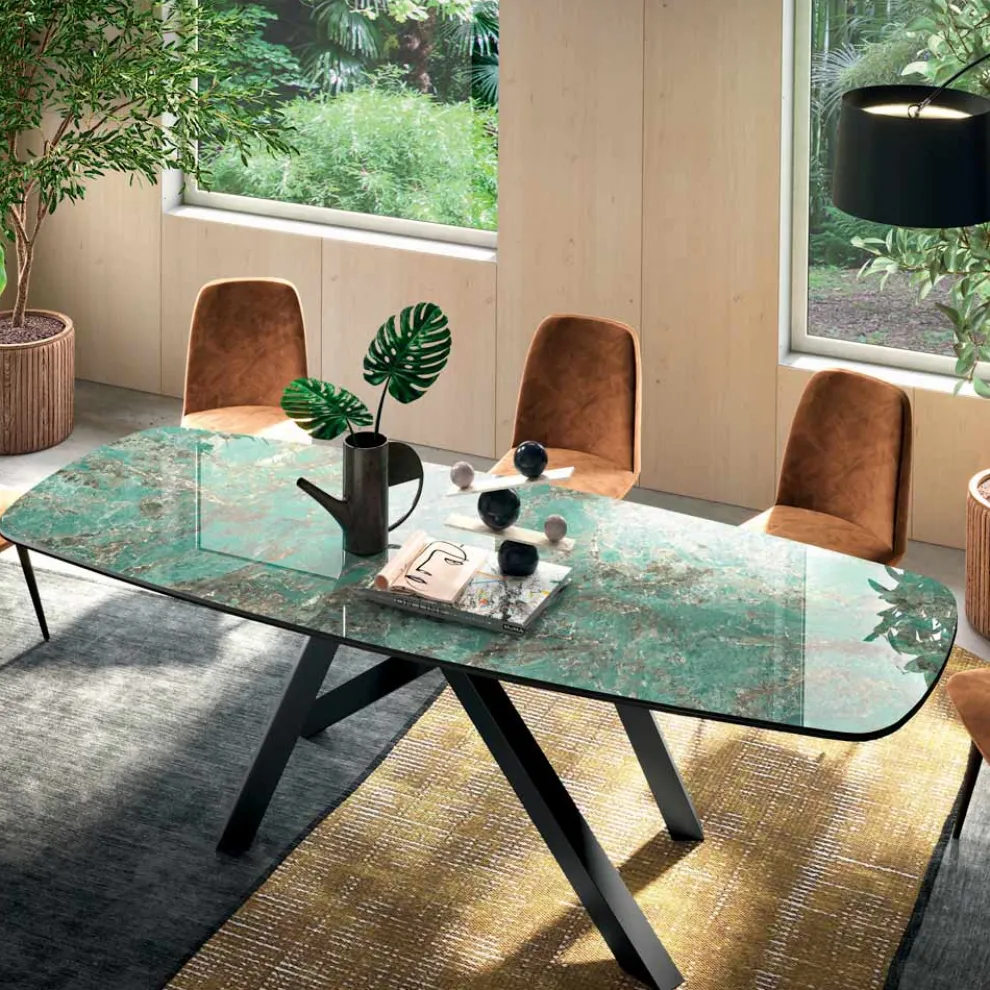 Fester Tisch mit tonnenförmiger Platte aus Keramik, hergestellt in Italien – Settimmio