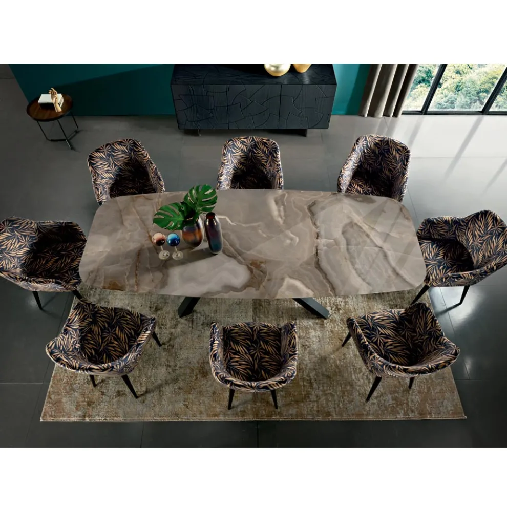 Fester Tisch mit tonnenförmiger Platte aus Keramik, hergestellt in Italien – Settimmio