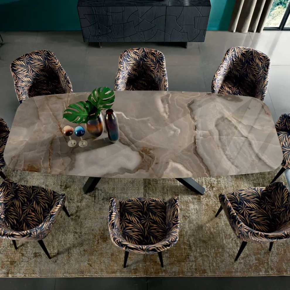 Fester Tisch mit tonnenförmiger Platte aus Keramik, hergestellt in Italien – Settimmio