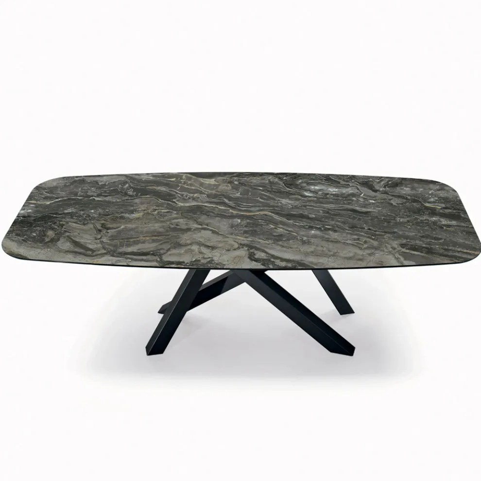 Fester Tisch mit tonnenförmiger Platte aus Keramik, hergestellt in Italien – Settimmio