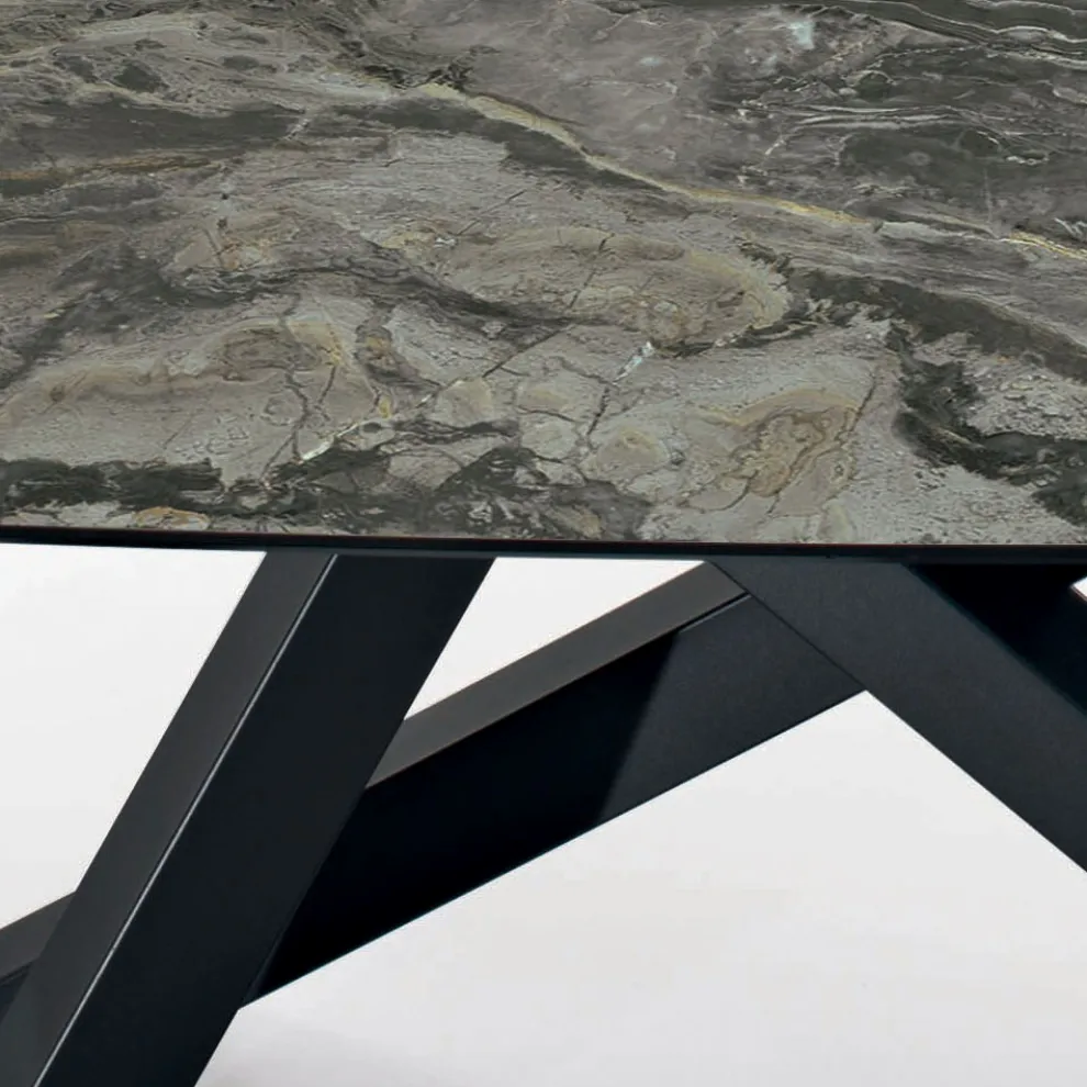 Fester Tisch mit tonnenförmiger Platte aus Keramik, hergestellt in Italien – Settimmio