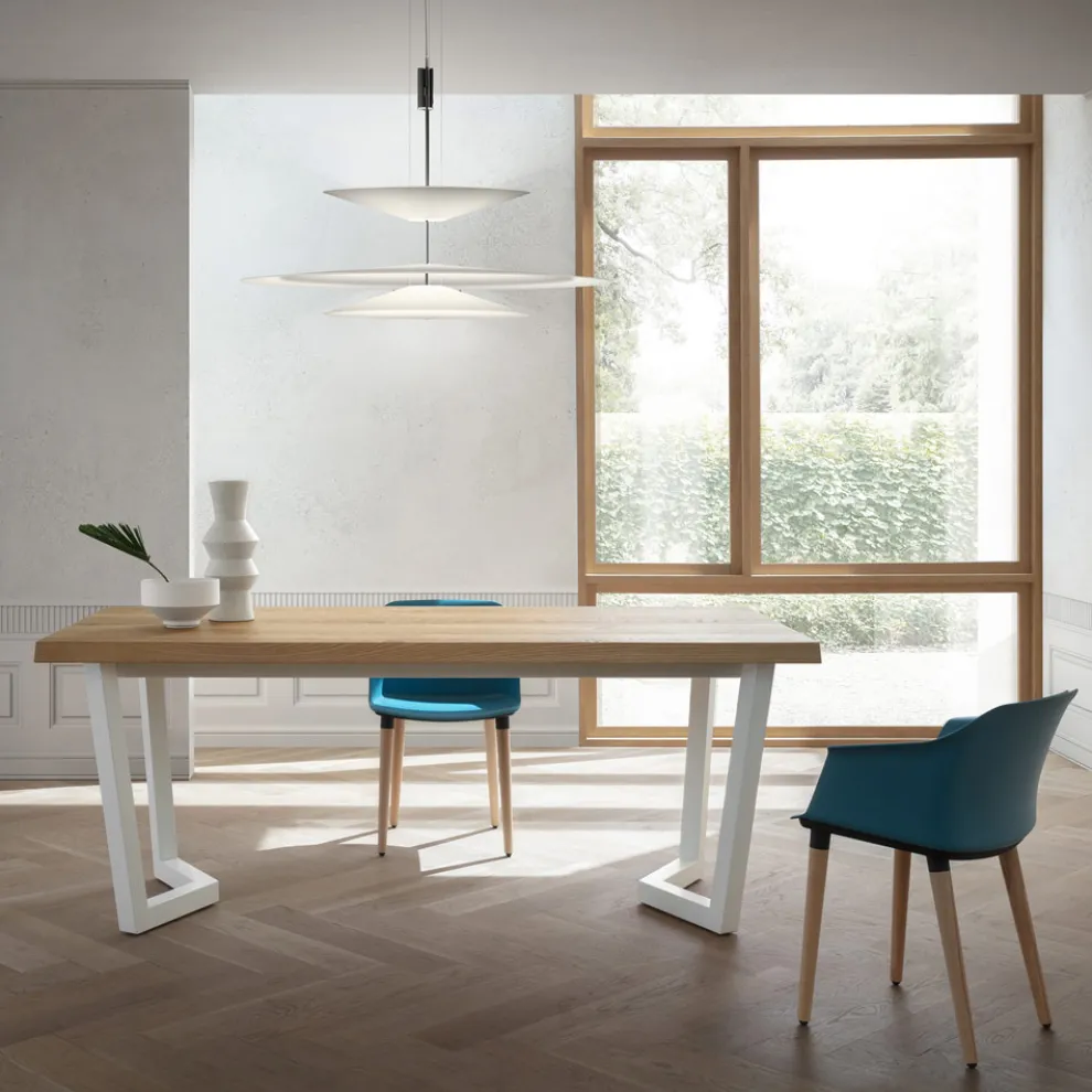 Feststehender Küchentisch aus Metall und Holzplatte Made in Italy - Bastiano