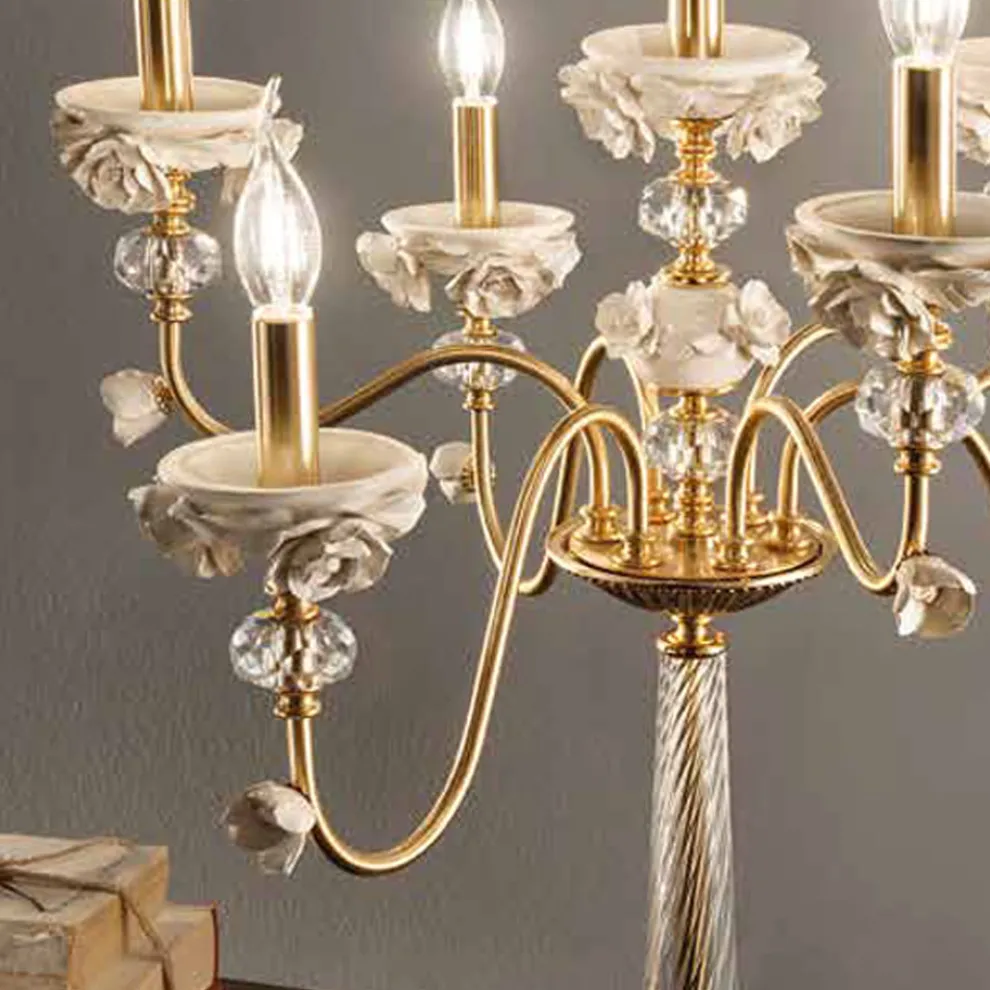 Flambeaux 7 Lights Klassische Lampe aus Porzellan und mundgeblasenem Glas - Eteria