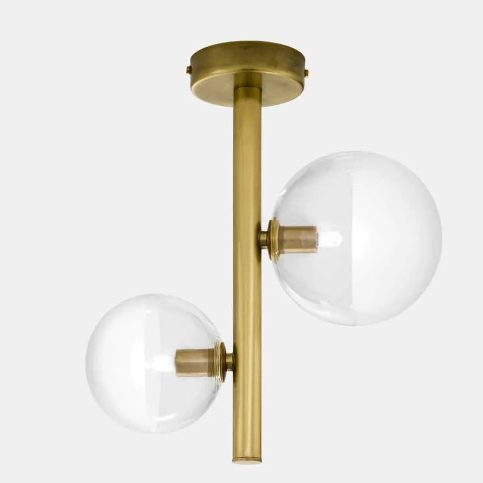 2-flammige Deckenlampe aus Glas und natürlichem Messing Made in Italy - Molecola von Il Fanale