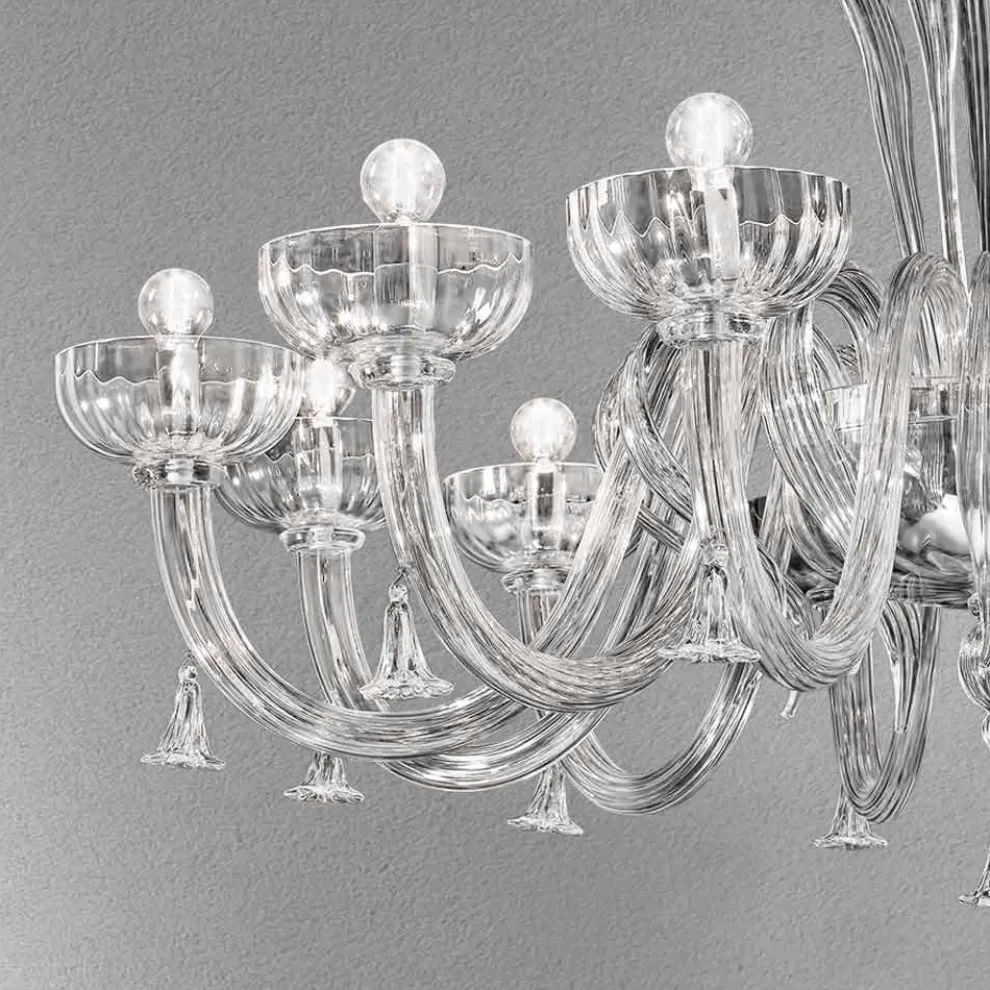 12-flammiger handgemachter venezianischer Glas-Kronleuchter, Made in Italy - Regina