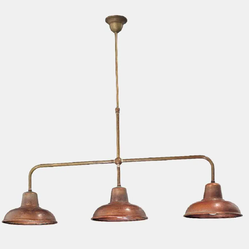 3-flammiger Kronleuchter aus Kupfer und Messing im Vintage-Stil - Contrada von Il Fanale