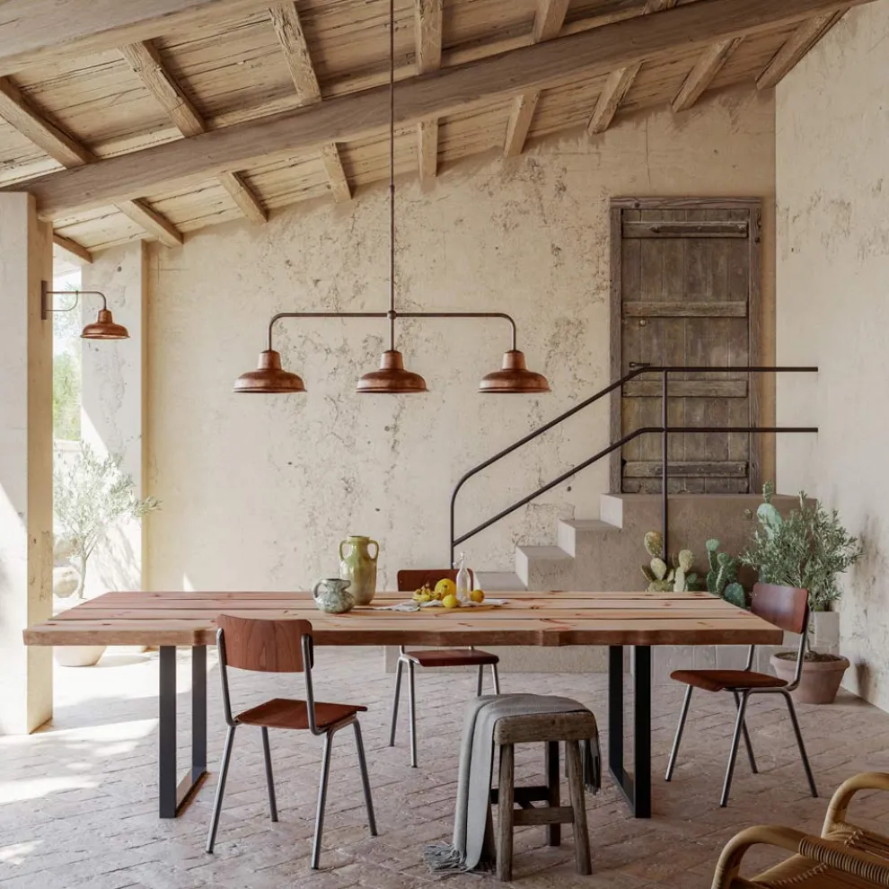 3-flammiger Kronleuchter aus Kupfer und Messing im Vintage-Stil - Contrada von Il Fanale