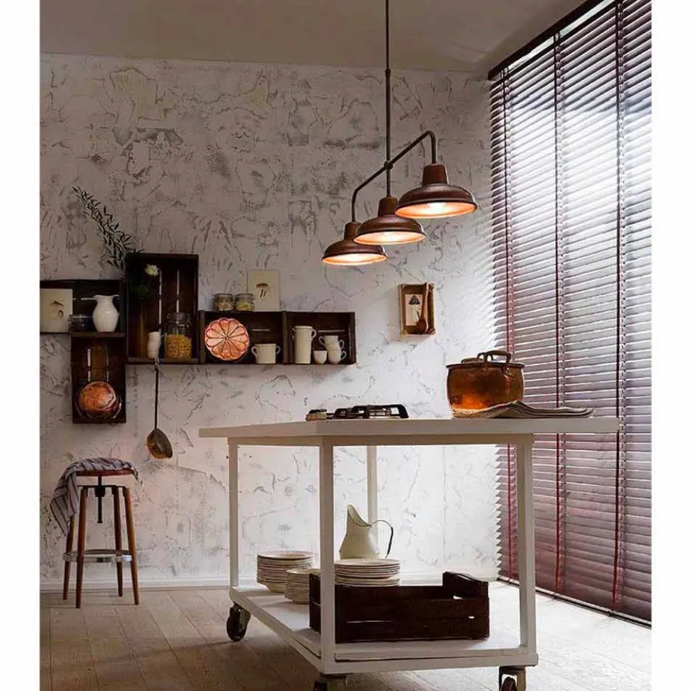 3-flammiger Kronleuchter aus Kupfer und Messing im Vintage-Stil - Contrada von Il Fanale