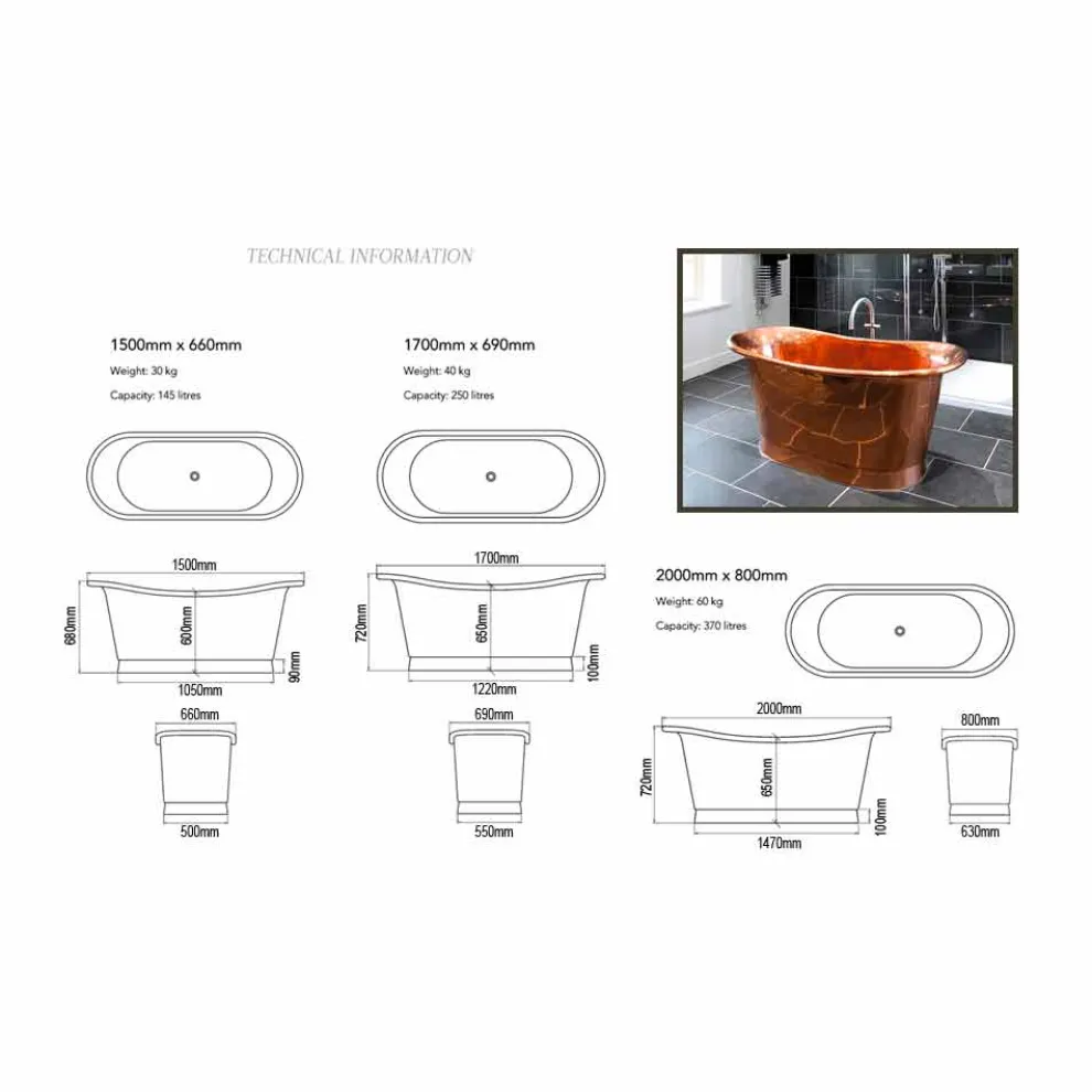 Freestanding Badewanne in modernem Design aus Kupfer Peggy