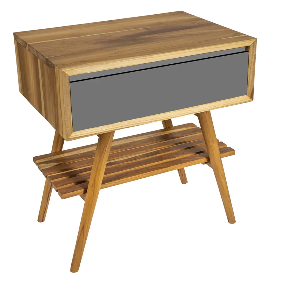 Freistehender Badezimmerschrank aus natürlichem Teakholz mit Mahagoni-Schublade - Gatien