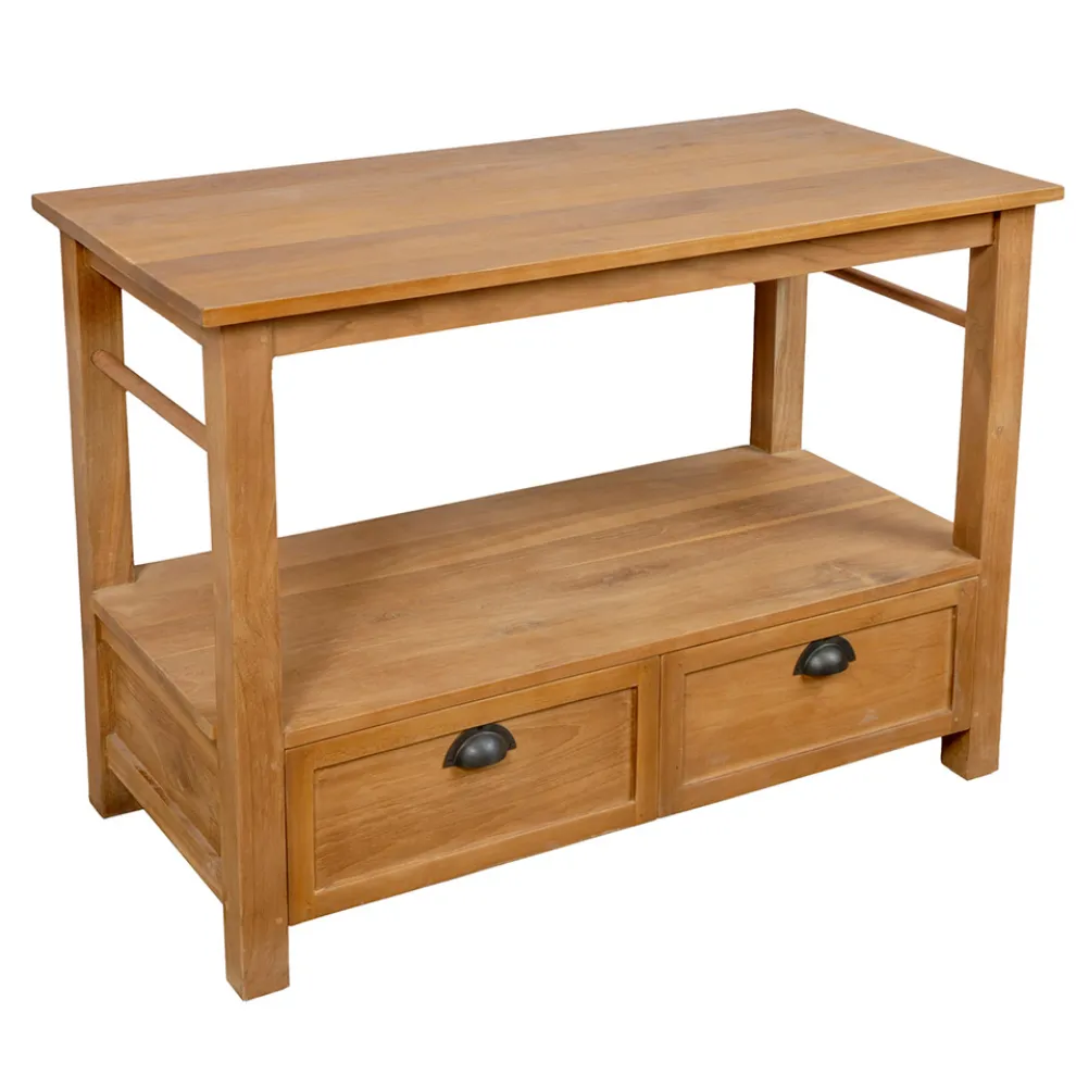 Freistehender Badezimmerschrank aus Teakholz mit zwei Schubladen – Frangipani