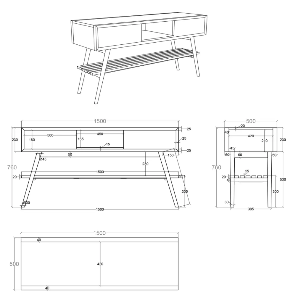 Freistehender Badezimmerschrank aus natürlichem Teakholz mit 2 gelben Schubladen - Hamadou