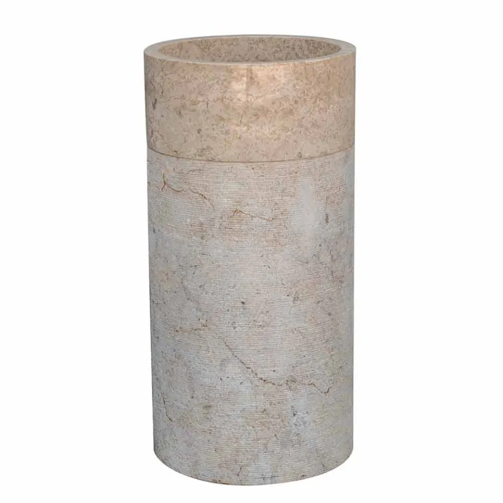 Freistehendes Badezimmer-Waschbecken in Marmor-Elfenbein-Finish Zylindrische Form - Cremino