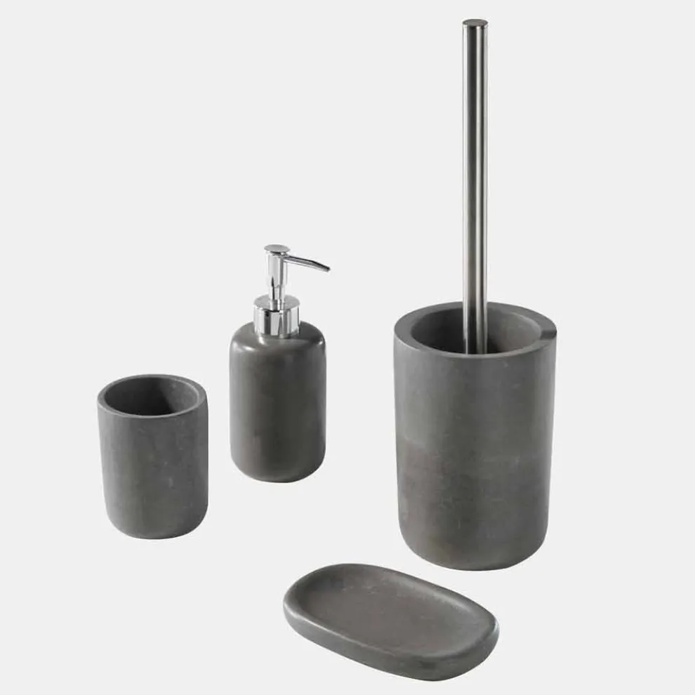 Freistehendes Badezimmerzubehörset aus grauem Harz - Pailette