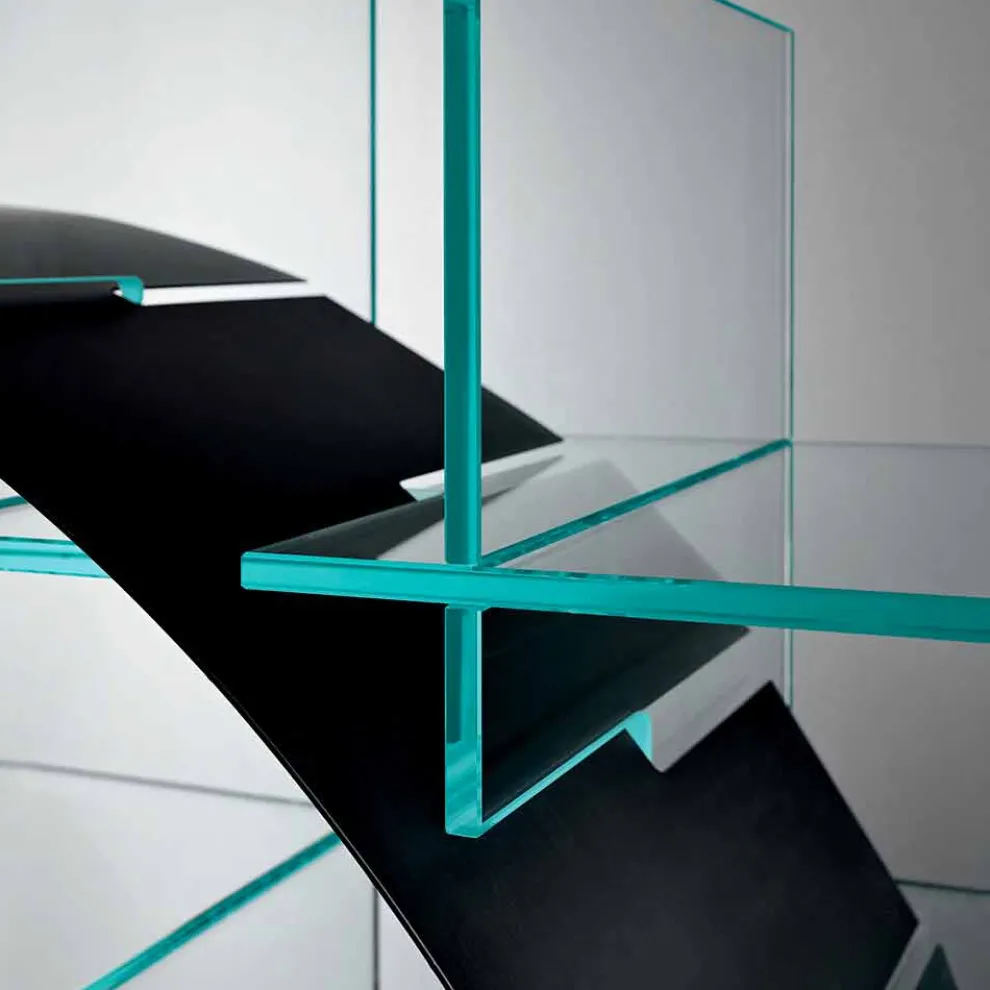 Freistehendes Circle Bücherregal aus extraklarem Glas und gebürstetem Schwarz - Marco