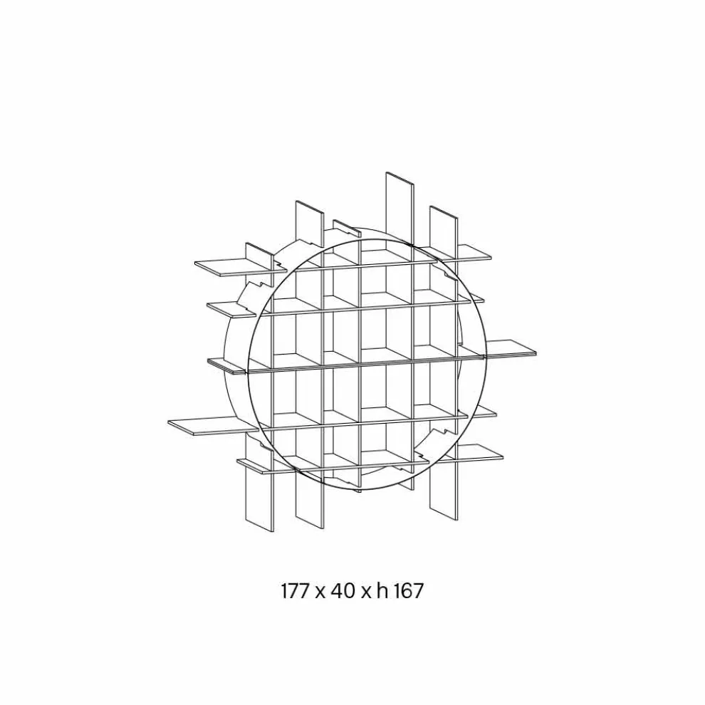 Freistehendes Circle Bücherregal aus extraklarem Glas und gebürstetem Schwarz - Marco