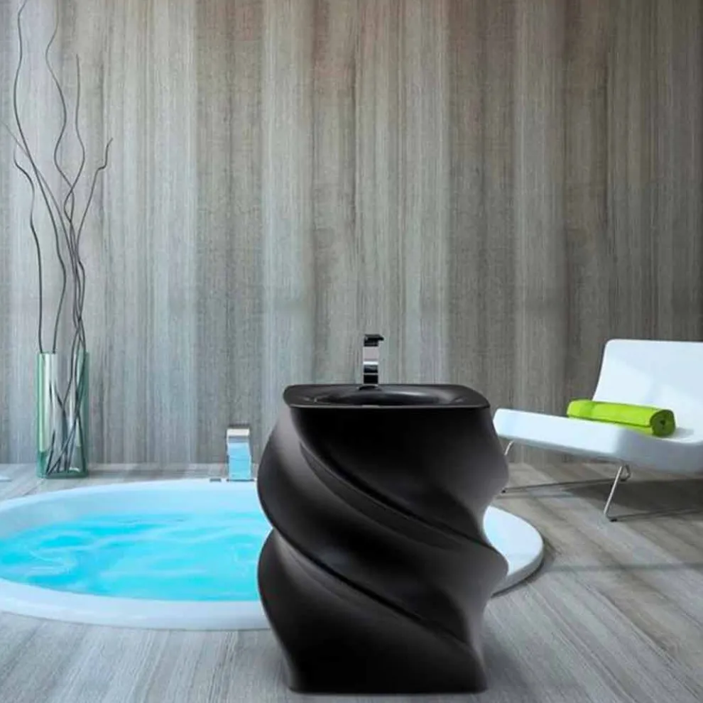 Freistehendes Waschbecken schwarz in modernem Design Twist Made in Italy