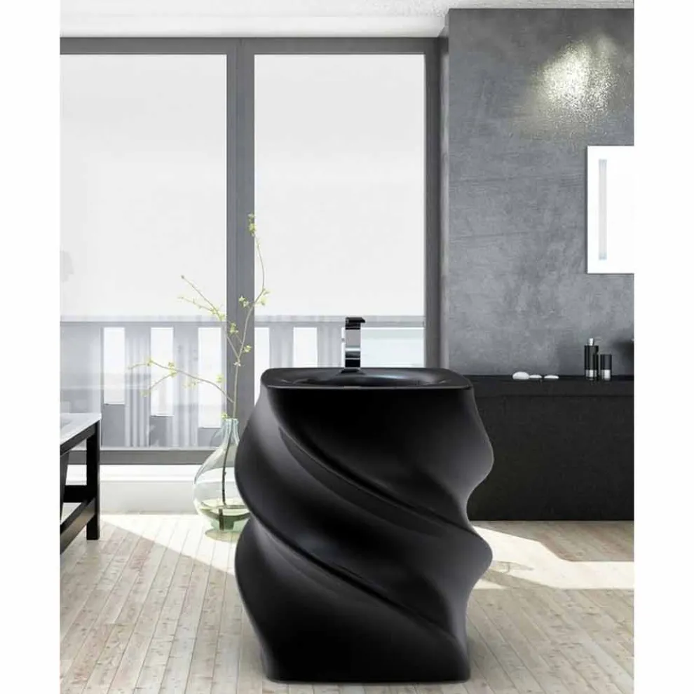 Freistehendes Waschbecken schwarz in modernem Design Twist Made in Italy