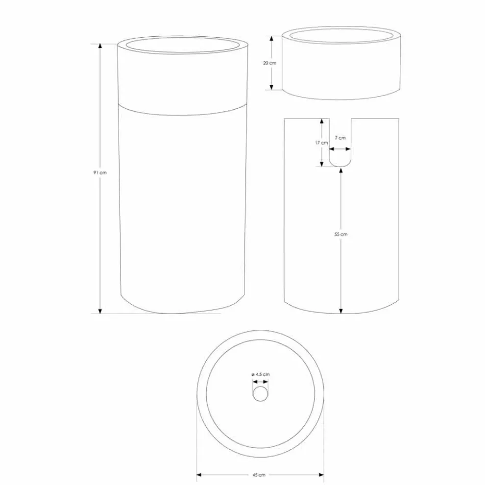 Freistehendes zylindrisches Badezimmerwaschbecken aus grauem Marmor - Cremino