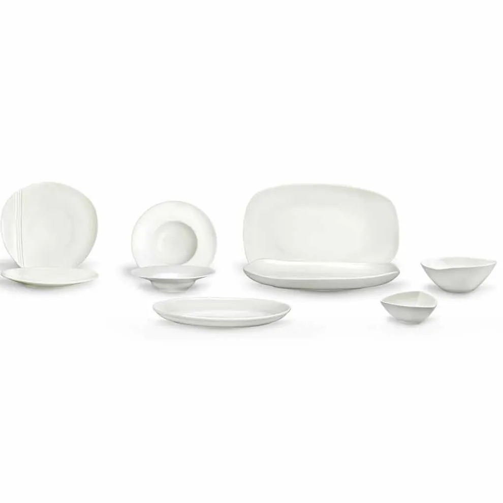 Geschirrset aus weißem Porzellan 23 Teile Modernes und elegantes Design - Nalah