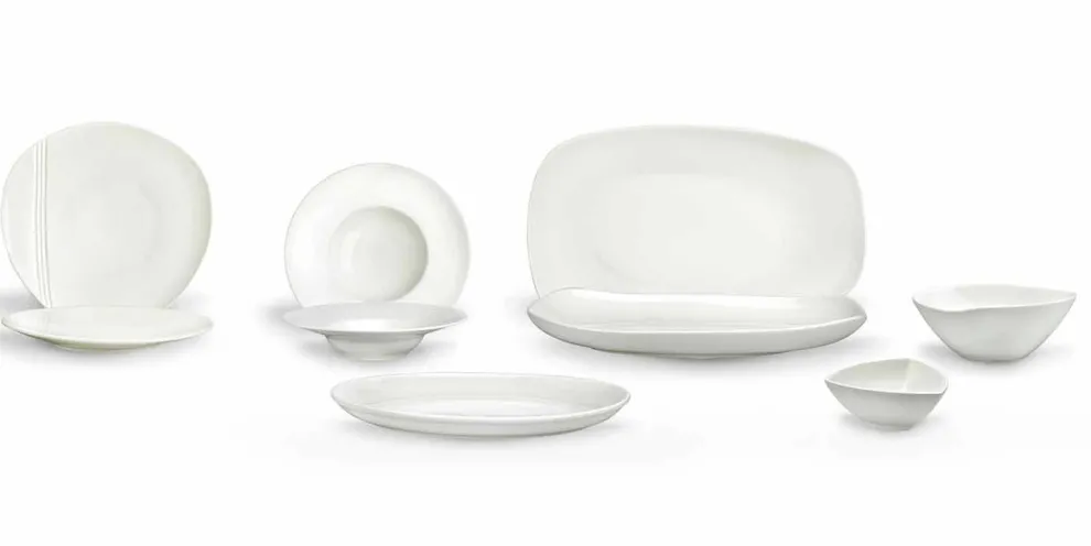 Geschirrset aus weißem Porzellan 23 Teile Modernes und elegantes Design - Nalah