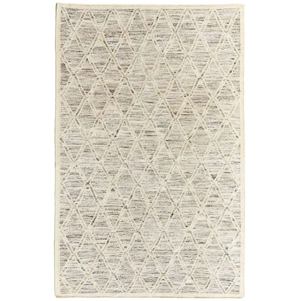 Moderner Teppich aus Wolle und Baumwolle Elfenbein mit Fantasie für Wohnzimmer - Peppo