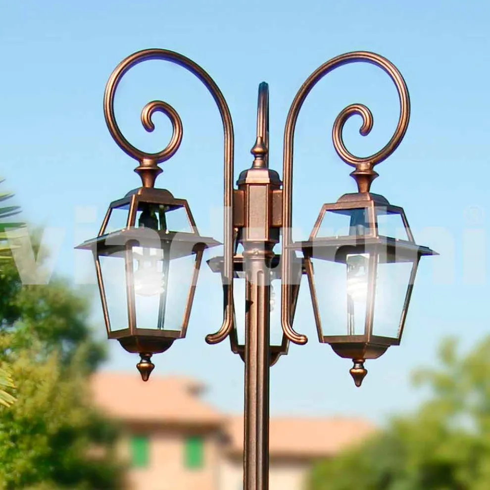 Garten drei Lichter Laternenpfahl aus Aluminium, hergestellt in Italien, Kristel