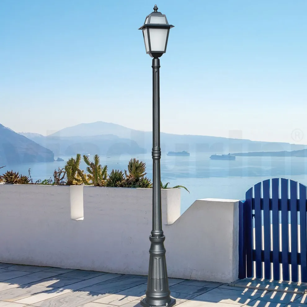 Gartenlaternenpfahl 214 cm hoch aus anthrazitfarbenem Aluminium und sandgestrahltem Glas - Elric