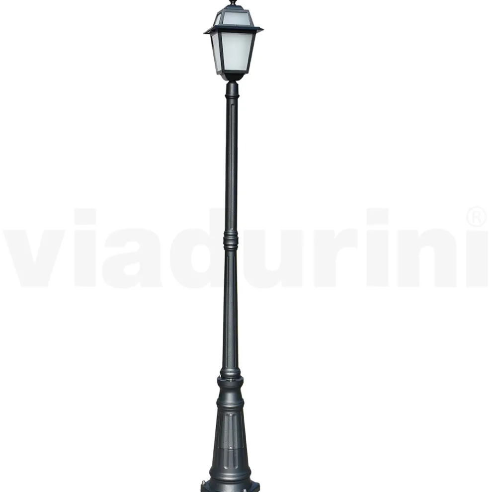 Gartenlaternenpfahl 214 cm hoch aus anthrazitfarbenem Aluminium und sandgestrahltem Glas - Elric