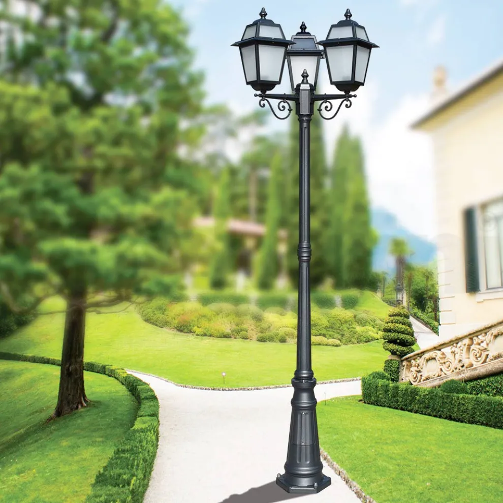 Gartenlaternenpfahl 219 cm hoch aus anthrazitfarbenem Aluminium und sandgestrahltem Glas - Elric
