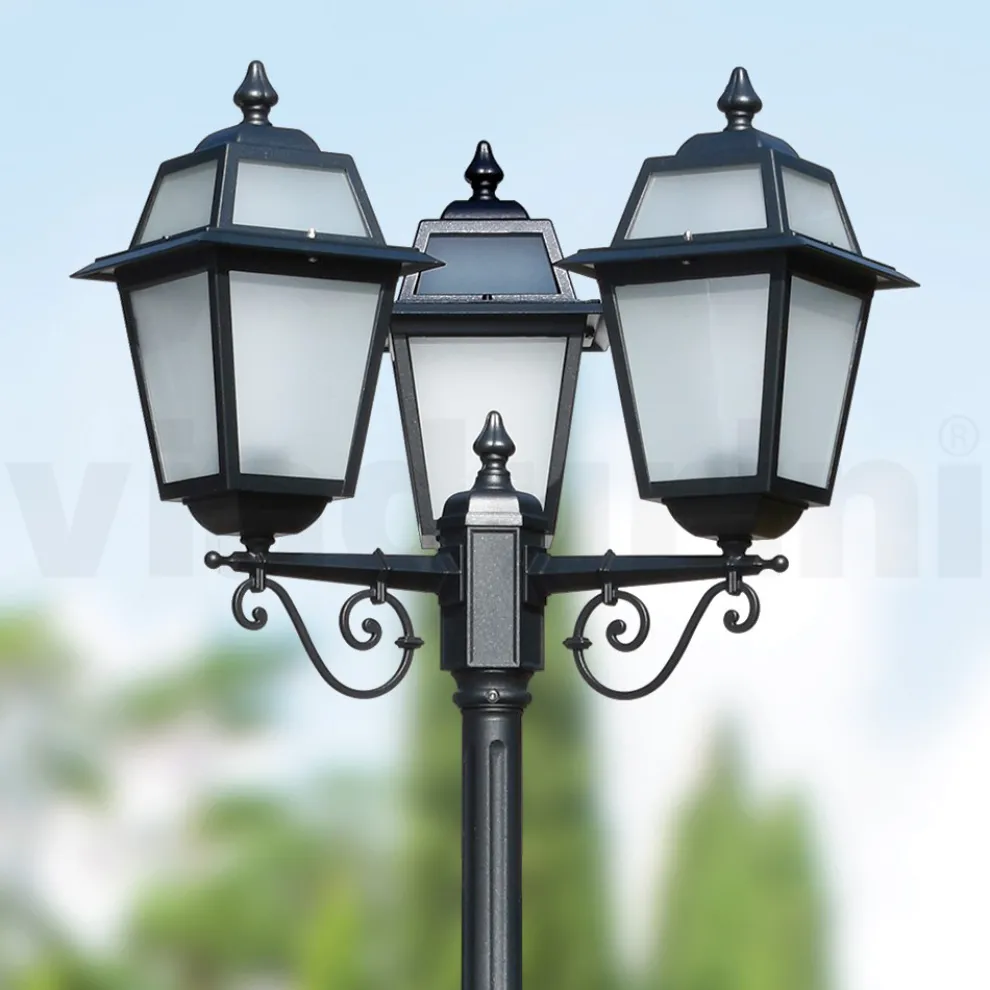 Gartenlaternenpfahl 219 cm hoch aus anthrazitfarbenem Aluminium und sandgestrahltem Glas - Elric