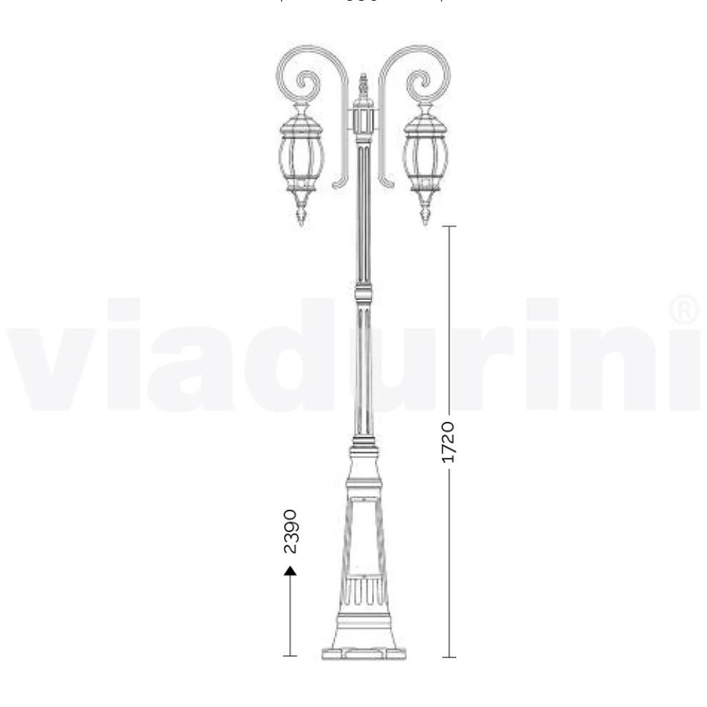 Gartenlaternenpfahl mit 2 Leuchten aus Aluminiumdruckguss, hergestellt in Italien, Anika