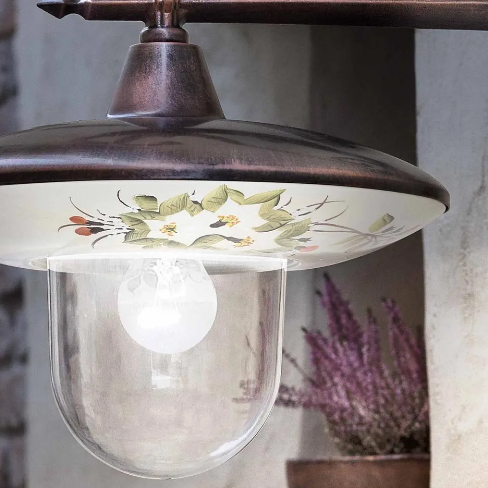 Garten-Wandlampe aus schwarzem Aluminium, handbemalte Blumen - Latein