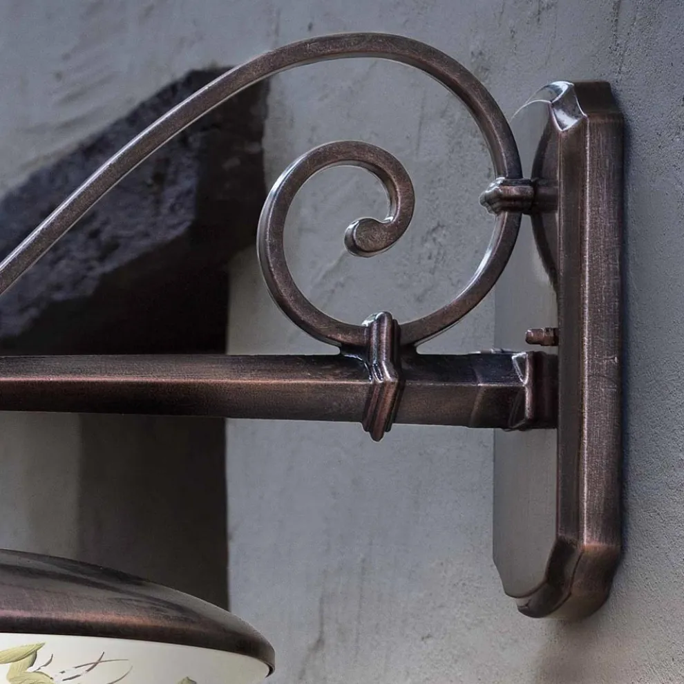 Garten-Wandlampe aus schwarzem Aluminium, handbemalte Blumen - Latein