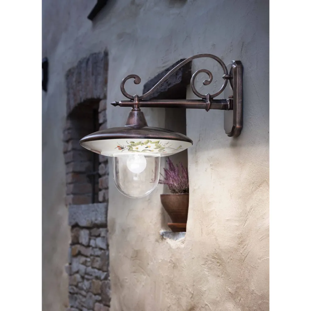 Garten-Wandlampe aus schwarzem Aluminium, handbemalte Blumen - Latein