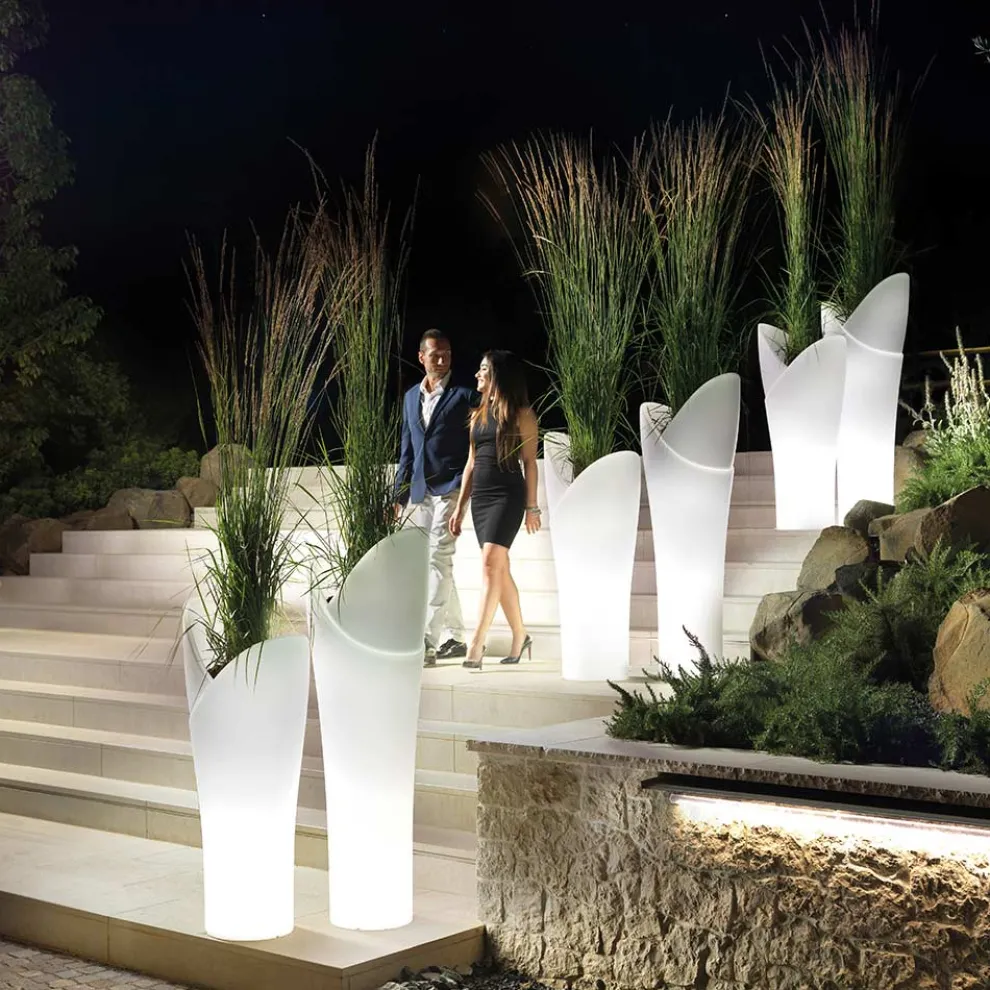 Leuchtende Außenvase aus weißem Polyethylen Made in Italy - Galileo