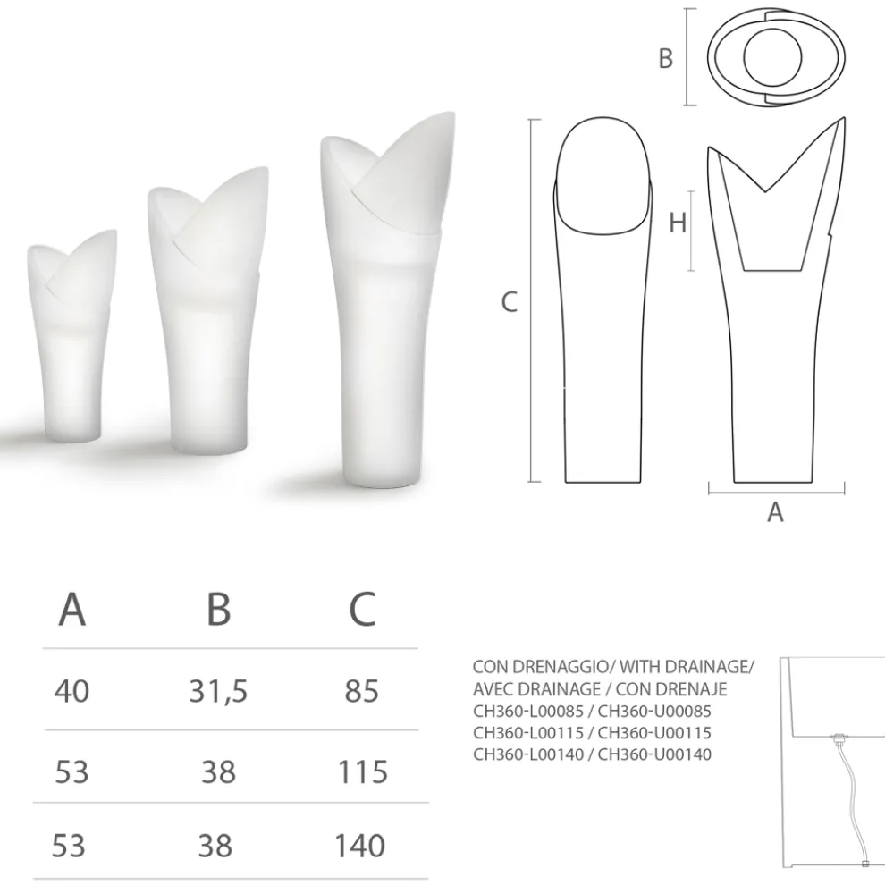 Leuchtende Außenvase aus weißem Polyethylen Made in Italy - Galileo