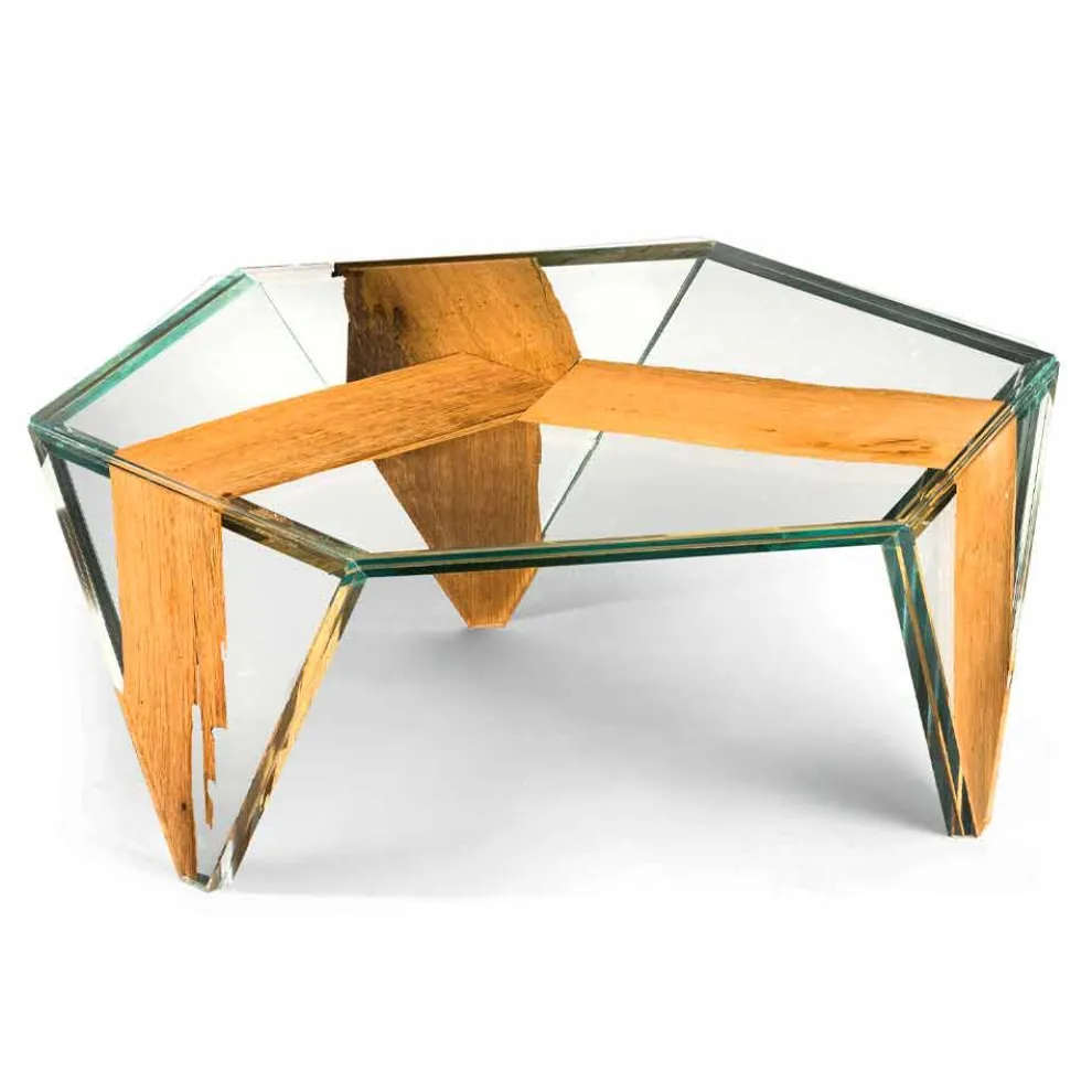 Geformter Couchtisch aus Glas und Holz Made in Italy - Mumbai