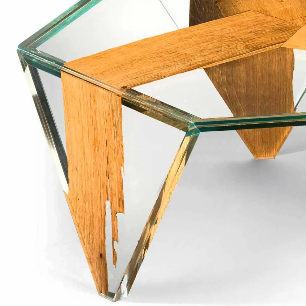 Geformter Couchtisch aus Glas und Holz Made in Italy - Mumbai